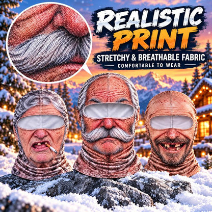Funny Old Man Face Balaclava Mask, Dralon Thermal Fabric Winter Ski Mask, Warm Wind-Resistant Full Face Cover, Novelty Outdoor Headwear for Men & Women, Skiing, Cycling, Hiking & Winter Activities