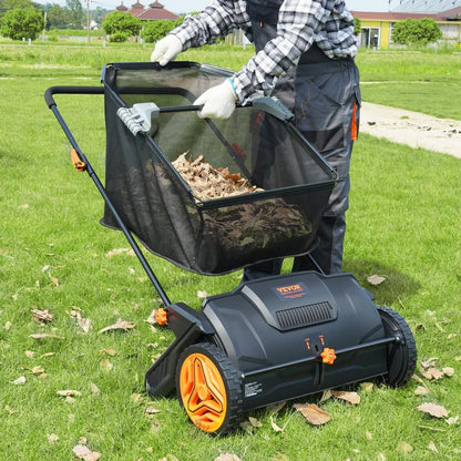 21-inch Leaf & Grass Collector, Strong Rubber Wheels & Heavy Duty Thickened Steel Durable To Use With Large Capacity 3.5 Cu. Ft. Mesh Collection Hopper Bag, 2 Spinning Brushes