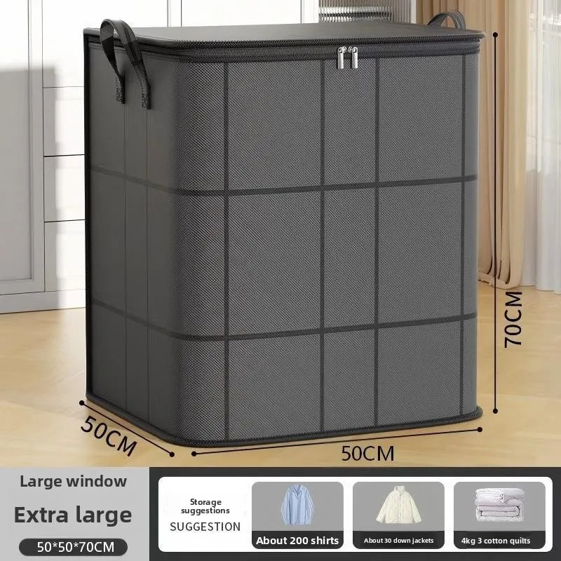 Large Zippered Reinforced Foldable Fabric Organizer Bin with Reliable Closure, Spacious Household Carryall for Bedding and Apparel, Ideal for Closet Storage and Moving Prep,sohochic.