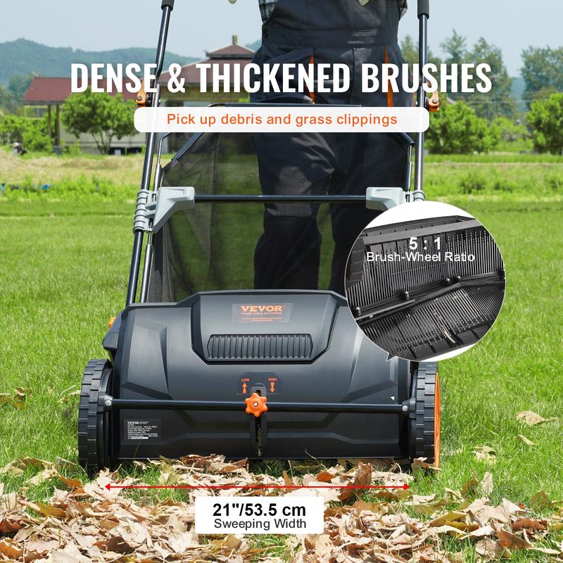 21-inch Leaf & Grass Collector, Strong Rubber Wheels & Heavy Duty Thickened Steel Durable To Use With Large Capacity 3.5 Cu. Ft. Mesh Collection Hopper Bag, 2 Spinning Brushes