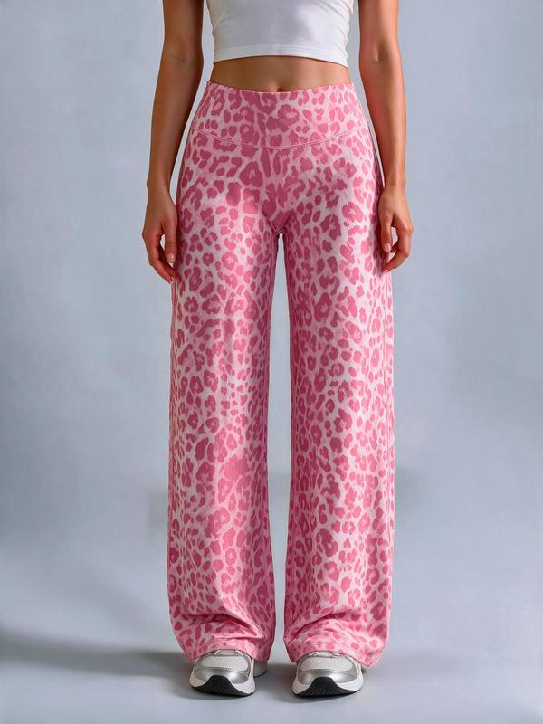 Women’s Minimalist Leopard Print Mid-Rise Wide-Leg Casual Pants