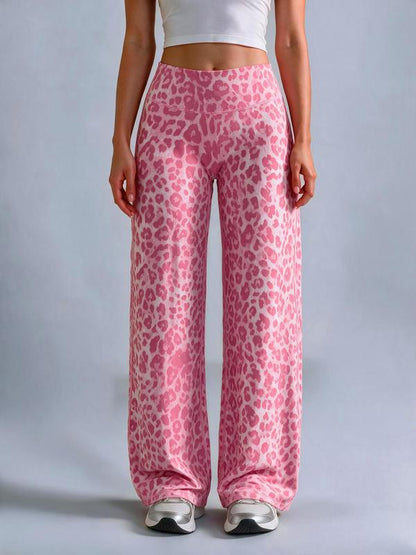 Women’s Minimalist Leopard Print Mid-Rise Wide-Leg Casual Pants