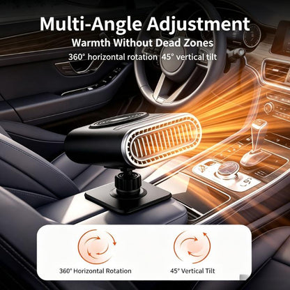 12V Portable Car Heater & Defogging Fan – 120W Three-Setting Dashboard Heater with Adjustable Mount for Winter Driving