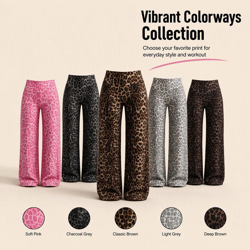 Women’s Minimalist Leopard Print Mid-Rise Wide-Leg Casual Pants
