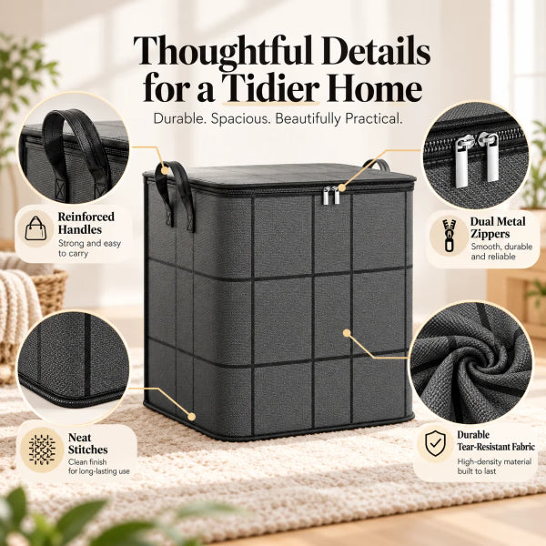 Large Zippered Reinforced Foldable Fabric Organizer Bin with Reliable Closure, Spacious Household Carryall for Bedding and Apparel, Ideal for Closet Storage and Moving Prep,sohochic.