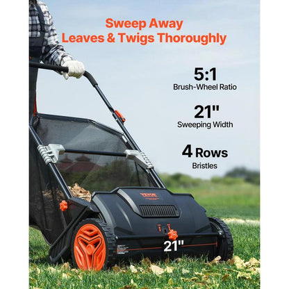 21-inch Leaf & Grass Collector, Strong Rubber Wheels & Heavy Duty Thickened Steel Durable To Use With Large Capacity 3.5 Cu. Ft. Mesh Collection Hopper Bag, 2 Spinning Brushes