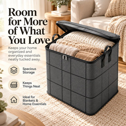 Large Zippered Reinforced Foldable Fabric Organizer Bin with Reliable Closure, Spacious Household Carryall for Bedding and Apparel, Ideal for Closet Storage and Moving Prep,sohochic.