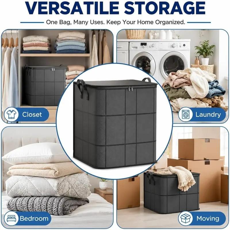 Large Zippered Reinforced Foldable Fabric Organizer Bin with Reliable Closure, Spacious Household Carryall for Bedding and Apparel, Ideal for Closet Storage and Moving Prep,sohochic.