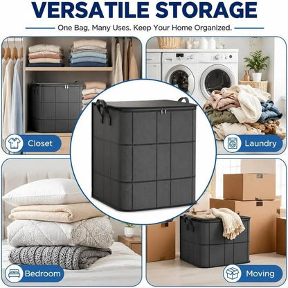 Large Zippered Reinforced Foldable Fabric Organizer Bin with Reliable Closure, Spacious Household Carryall for Bedding and Apparel, Ideal for Closet Storage and Moving Prep,sohochic.